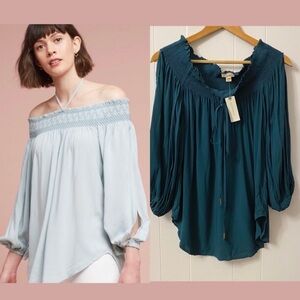 NEW Anthropologie Holding Horses Turquoise Rosario Off Shoulder Open Arm Blouse